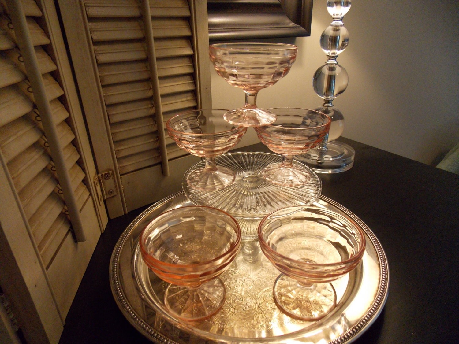 VINTAGE Pink DEPRESSION GLASS Sherbets, Set of Five Antique Pink Glass