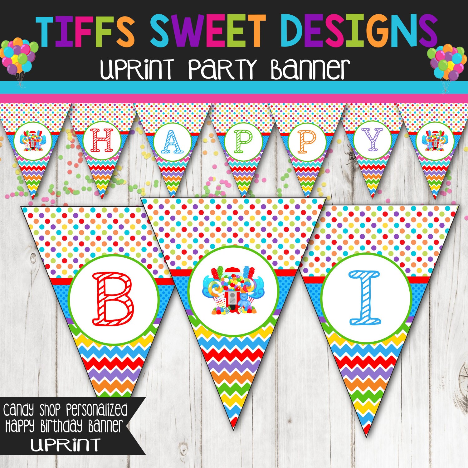 Candy Party Happy Birthday Banner Bubble Gum Machine banner