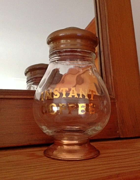 Instant Coffee Copper Glass Container / Vintage Kitchen