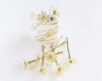 Gold Flower Hair Pins, Small Bridal Clips, Wedding Hair Pins, Gold Hair Pins, Bridal Hair Pins, Bridesmaid Hair Pins, Bridal Bobby Pins