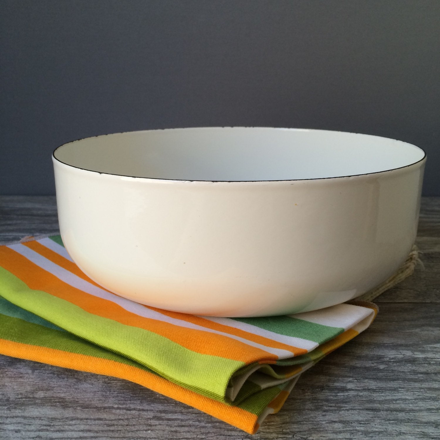 Vintage White Enamel Bowl Large Serving Bowl Kaj Franck