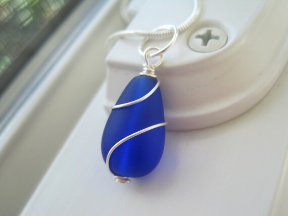 Cobalt Blue Necklace Cultured Sea Glass Jewelry Bridesmaid 4509