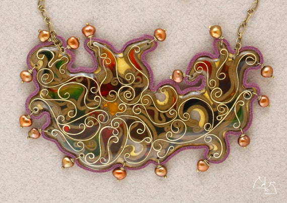 Fusion. Unusual Jewelry Set. asymmetrical necklace and bright lond earrings. Jewelry resin. Cool gift for her