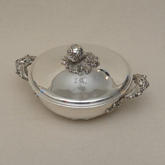 Antique French Silver Plated Serving Bowl / Dish With Lid