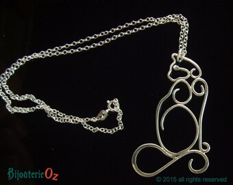 Cat necklace, cat pendant, cat jewelry made from 100% recycled silver, Cat lovers pendant handmade by BijouterieOz.
