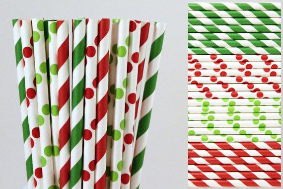 Christmas Paper Straw Mix-Red and Green Straws-Striped-Polka Dot-Hot Chocolate Bar-Birthday Party Paper Straw-Wedding Paper Straws-holiday Il_570xn