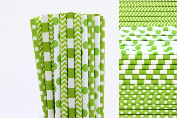 Lime Green Paper Straw Mix-Lime Green Straws-Polka Dot Straws-Striped Straws-Chevron Straws-Safari Party-Dinosaur Party Straws-Paper Straws Il_570xn