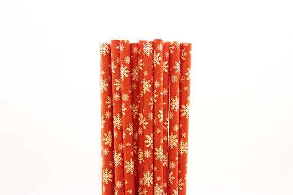 Red with White Snowflake Paper Straws-Red Straws-Snowflake Straws-Christmas Party Straws-Winter Party Straws-Holiday Cake Pop Sticks Il_570xn