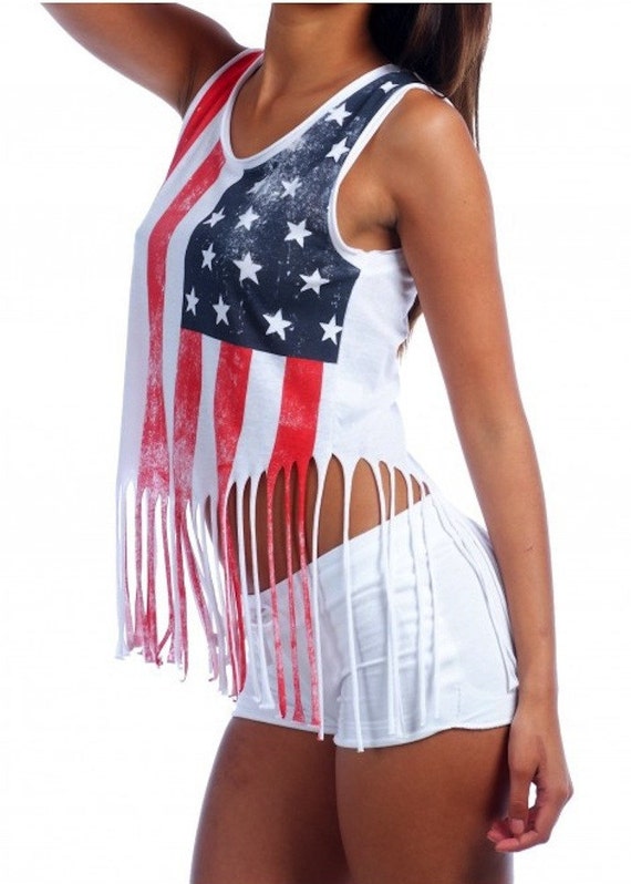 Ladies Shredded American flag Tank Top by UnitedMonograms on Etsy