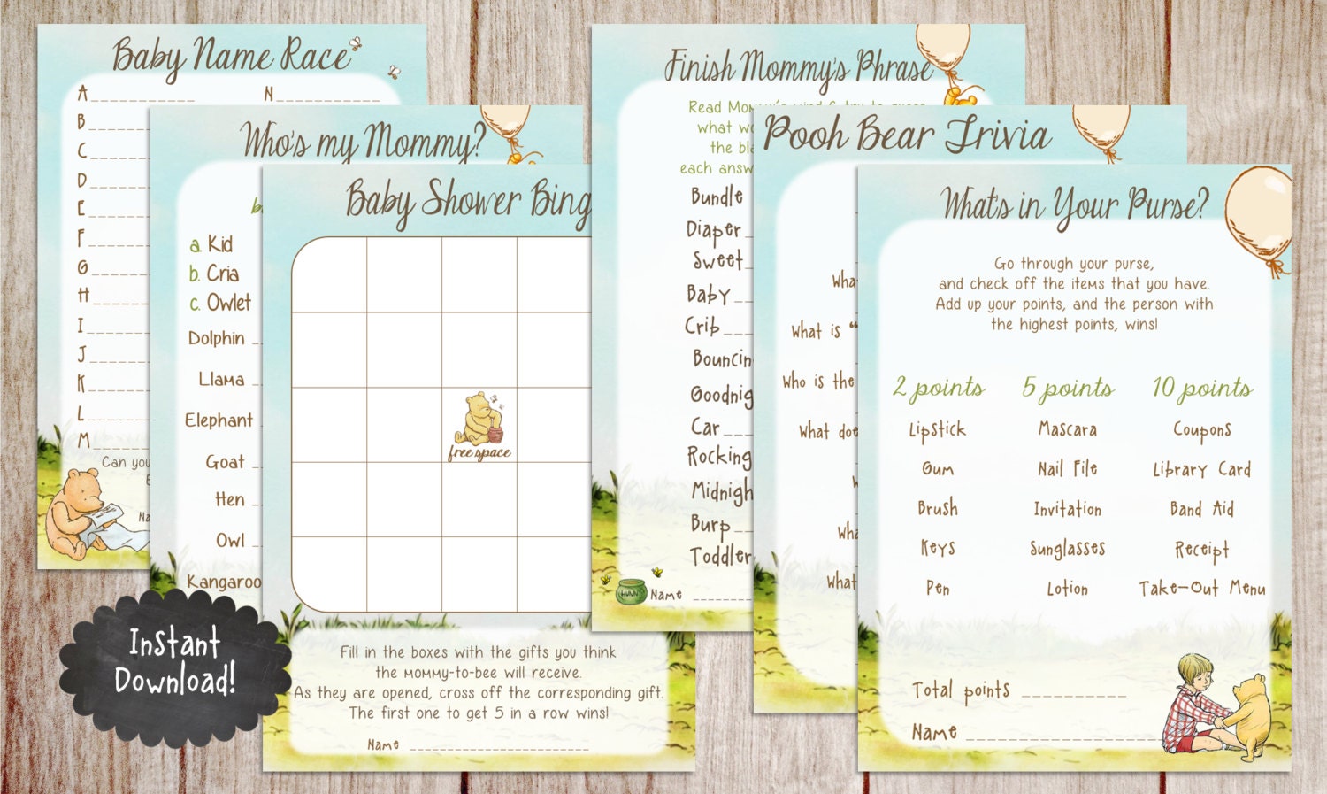 15 Winnie The Pooh Baby Shower Games - Baby Shower Game Bundle