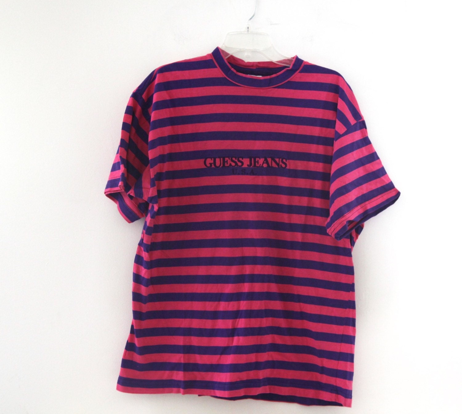Vintage 80s 90s Guess Jeans striped tshirt pink and purple