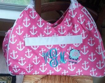 Monogrammed Large Tote - SALE - Pink Anchor - Beach - Travel