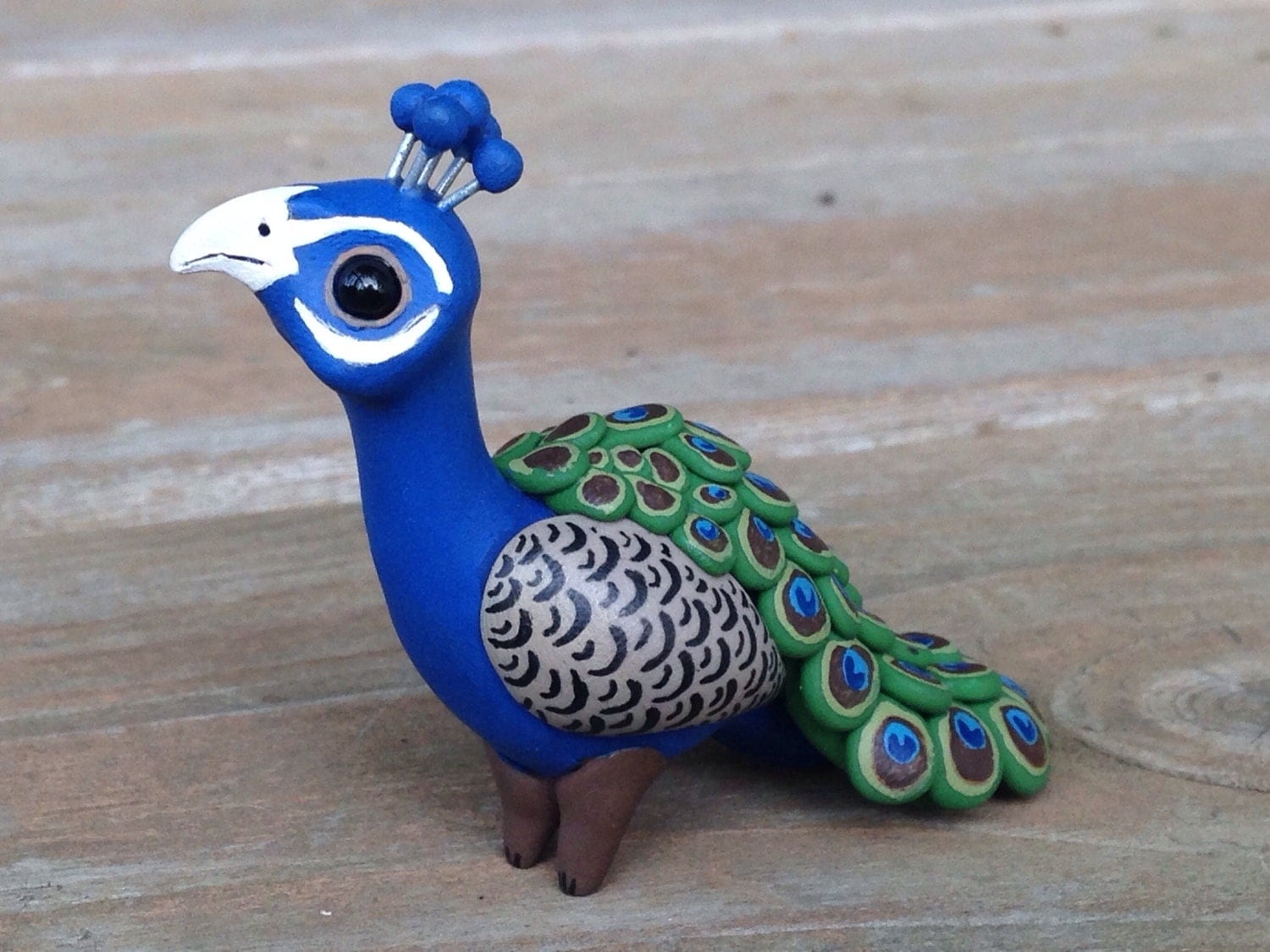 Peacock: Handmade miniature polymer clay animal by AnimalitoClay