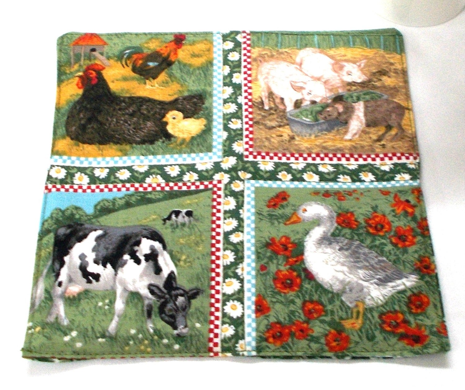 Farm animals mug rug fabric snack mats quilted coasters