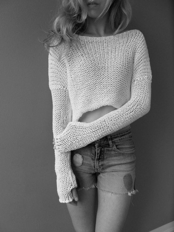 cropped white knit sweater