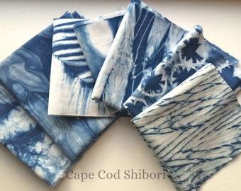 Shibori Indigo Fabric Scrap Bundle, Gift For Quilter
