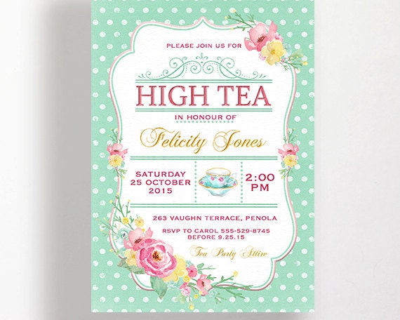 Items similar to High Tea Invitation Printable for Bridal Shower Tea Or ...