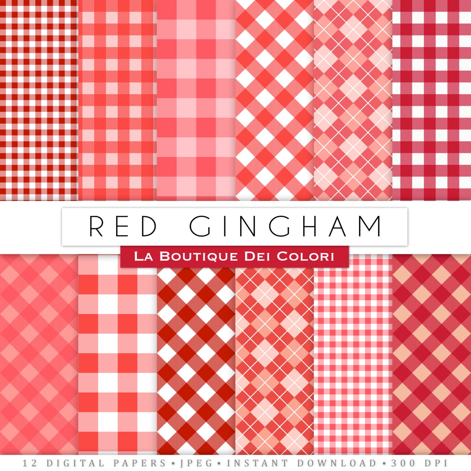 Red Gingham Table Cloth Digital Paper. Instant Download for