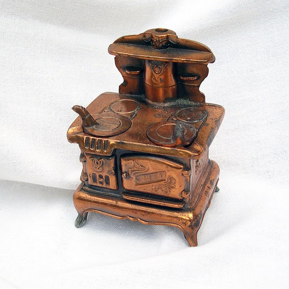 Antique Cast Iron Crest Brand Brass Mini Stove