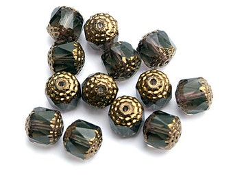 Smoky Grey Bronze 10mm Faceted Cathedral Czech Glass Beads x 6