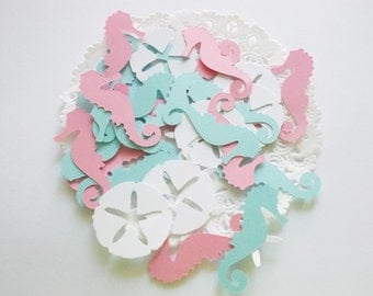 Seahorse Confetti, Ocean Sea Life Cutouts, Gender Reveal, Baby Shower, Nautical Confetti, Sand Dollars, Starfish, Party Decoration, 100