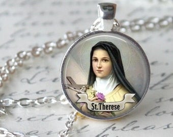 ST THERESE Necklace Religious Medal Saint Pendant Necklace Art St Therese Pendant Jewelry Necklace religious necklace Religious pendant