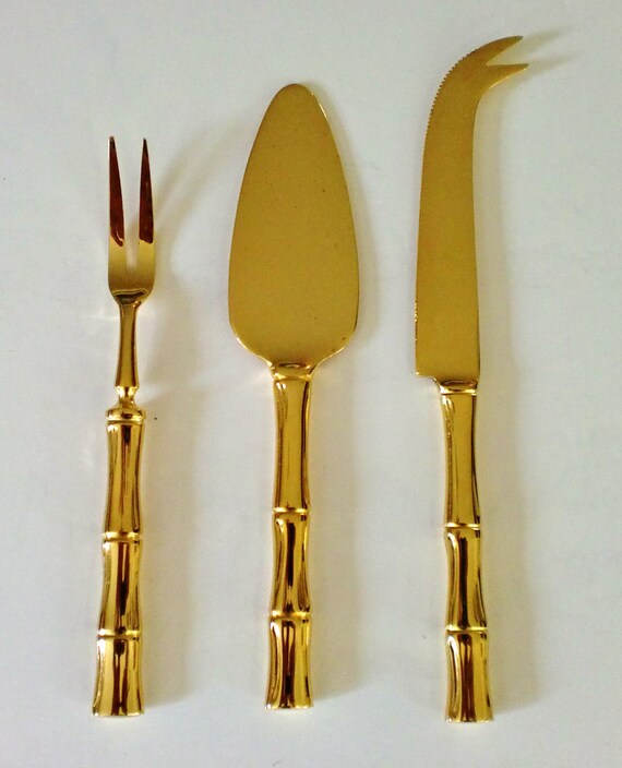 knife cheese of Cheese viners Set~Viners Sheffield set Knife  Bamboo Cane Gold Gold Vintage