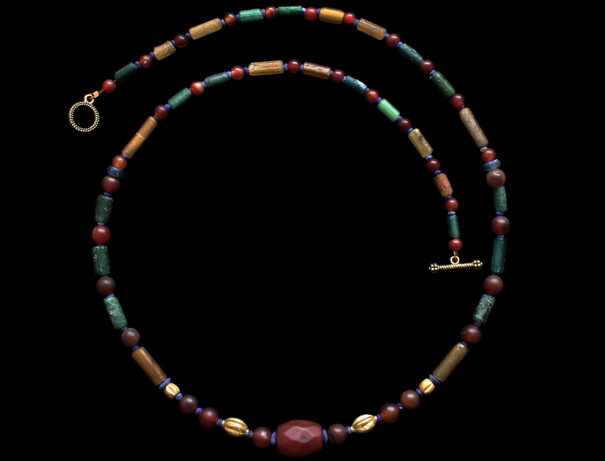 Ancient Roman Glass Necklace with Roman Gold Beads 24ct