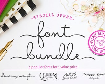 Font Bundle - Script fonts - digital font bundle Script Calligraphy Font Download