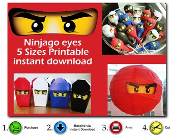 INSTANT DL- Ninjago eyes 5 sizes - for Balloon, Stickers, Lollipop, Favor bags, Cups - Digital JPEG file