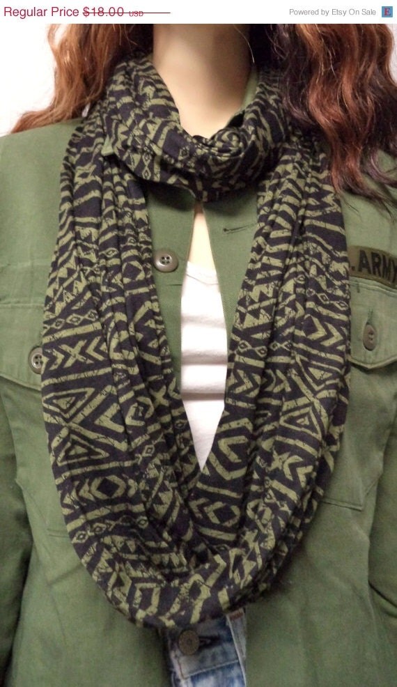 Items similar to Sale....... Tribal Olive Green & Black Infinity Scarf