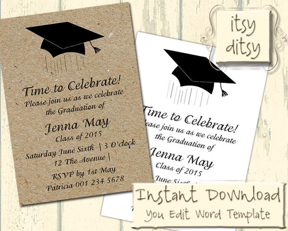 Graduation invitation template with a Mortarboard design