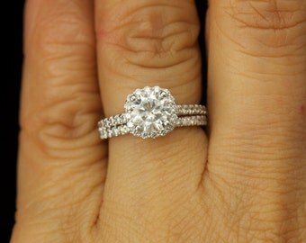 forever brilliant moissanite halo engagement ring and matching diamond wedding band 7mm round brilliant - Solitaire Engagement Ring With Diamond Wedding Band forever brilliant moissanite halo engagement ring and matching diamond wedding band 7mm round brilliant - Solitaire Engagement Ring With Diamond Wedding Band