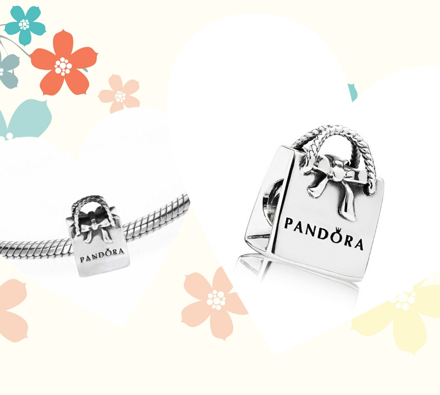 Adorable silver Shopping Bag Pandora charm bead by FiendForFashion