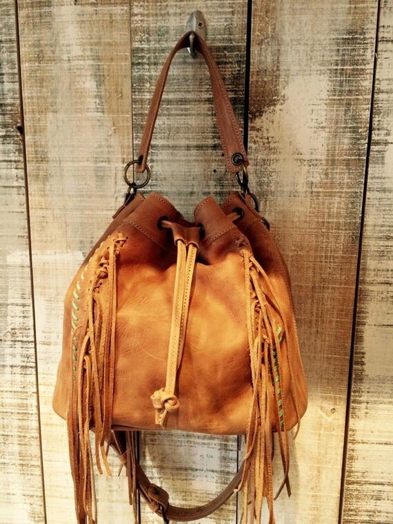Brown bucket bag medium size leather bag crossbody purse