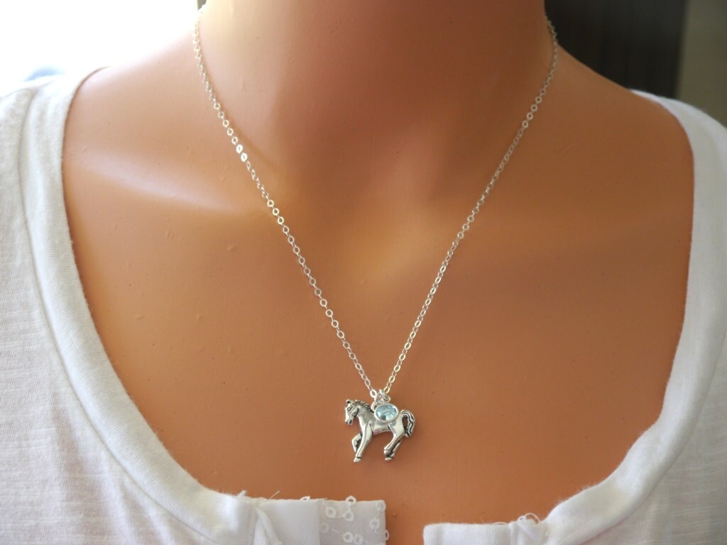Personalized Horse Necklace Silver Horse Necklace Birthstone
