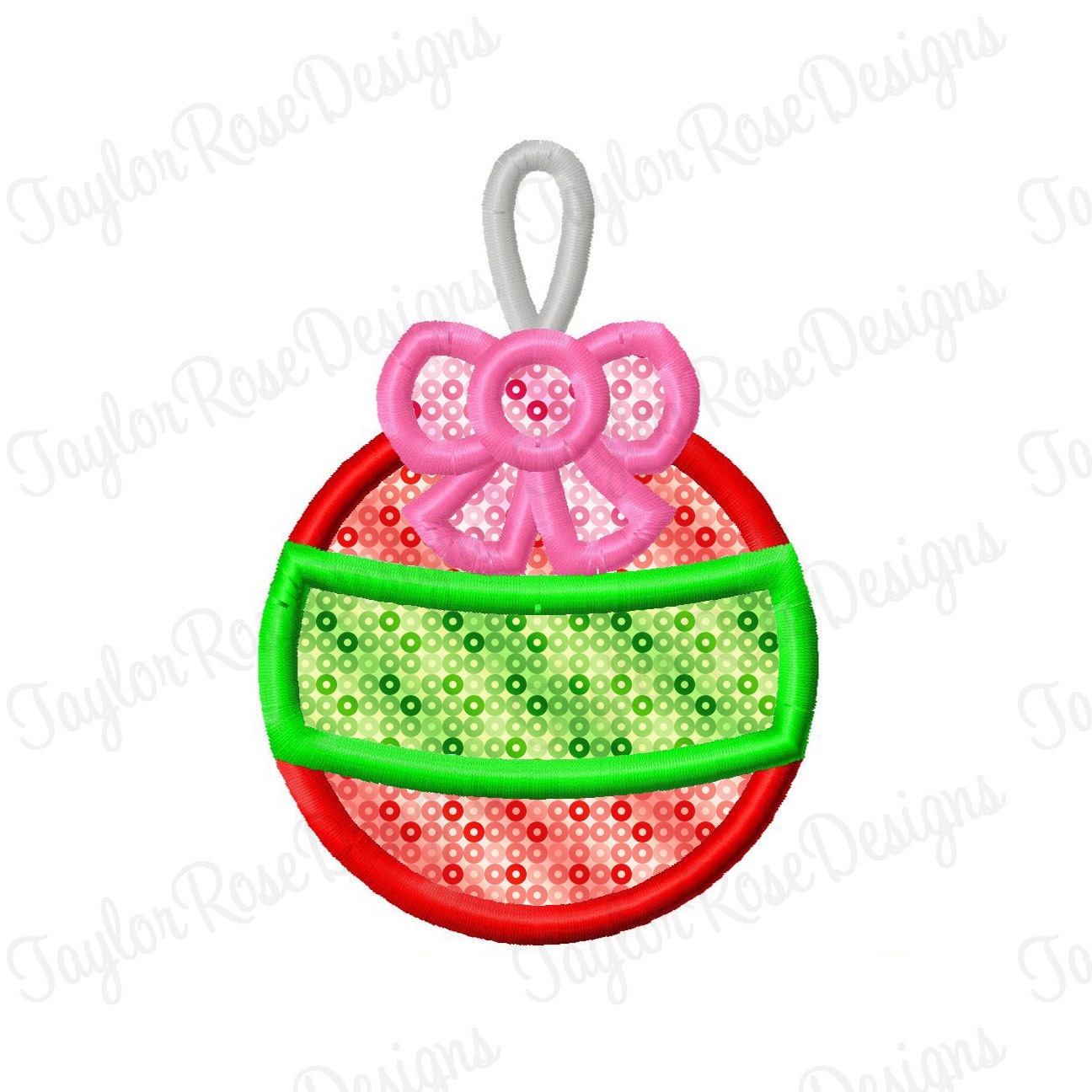 Christmas Bow Ornament Applique Machine Embroidery Design 3x3