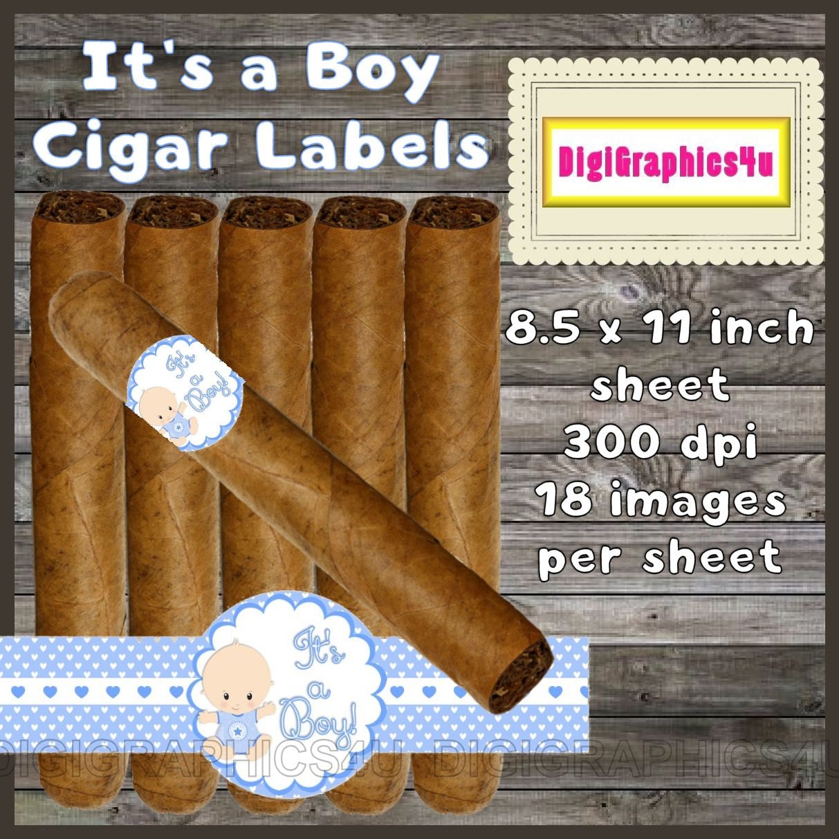 its a boy celebratory cigar label digital file kelli