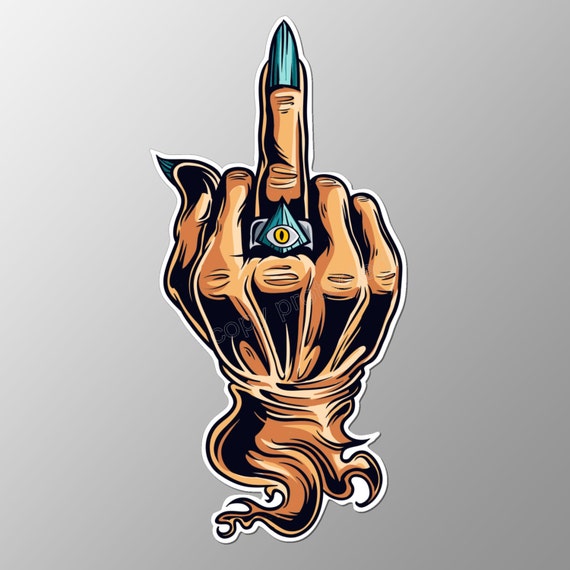 Funny rude hand gesture vinyl car bumper sticker / decal.