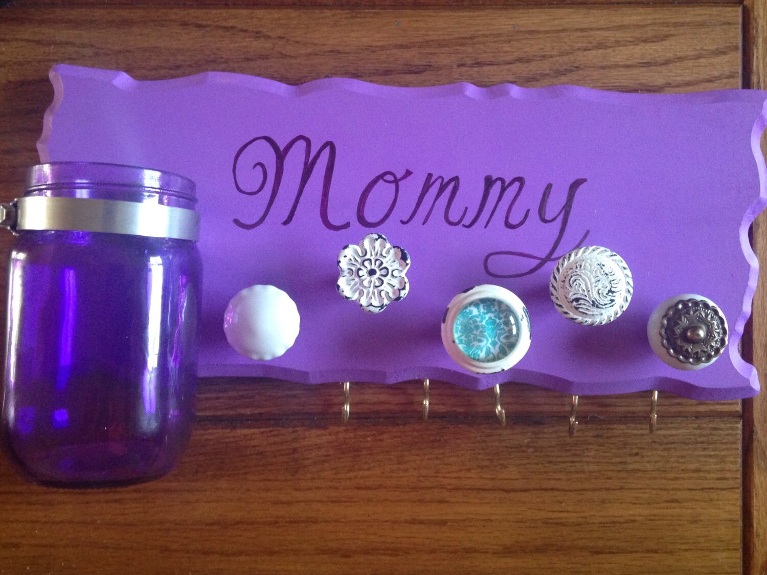 Necklace organizer and mason jar vase by NeonHorseDesign on Etsy