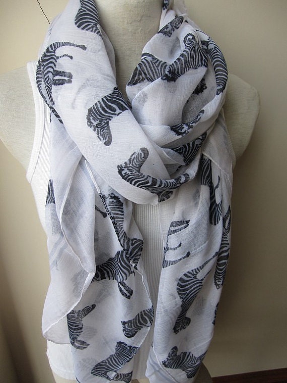 Long Scarves Zebra Print ScarfPink Green White Red by ScarfAngel