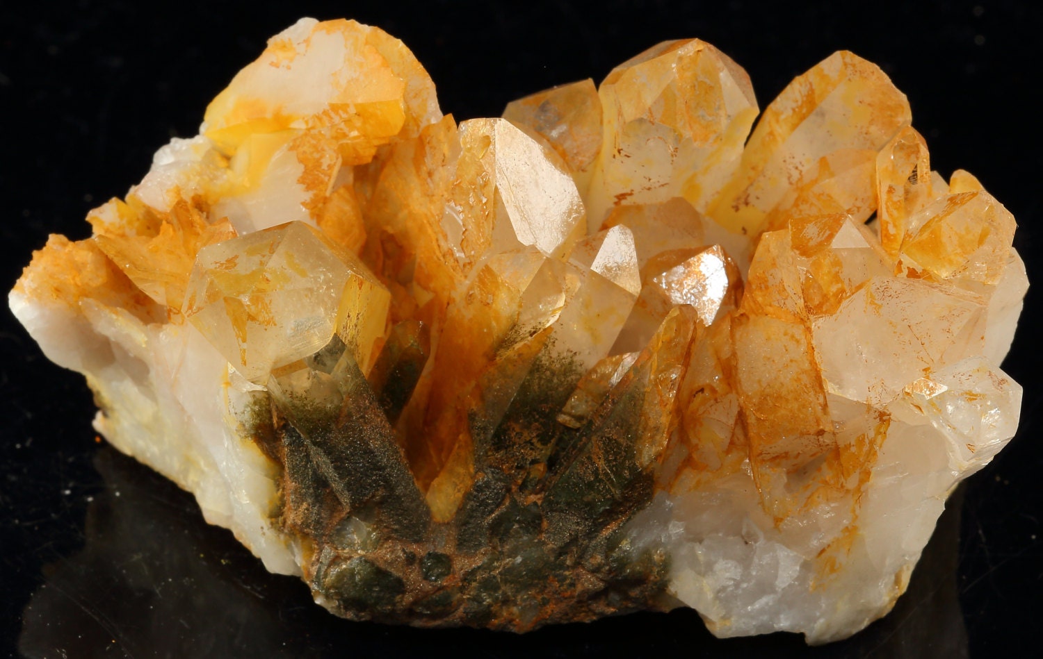 Limonite Stained Quartz Crystal Cluster With Chlorite