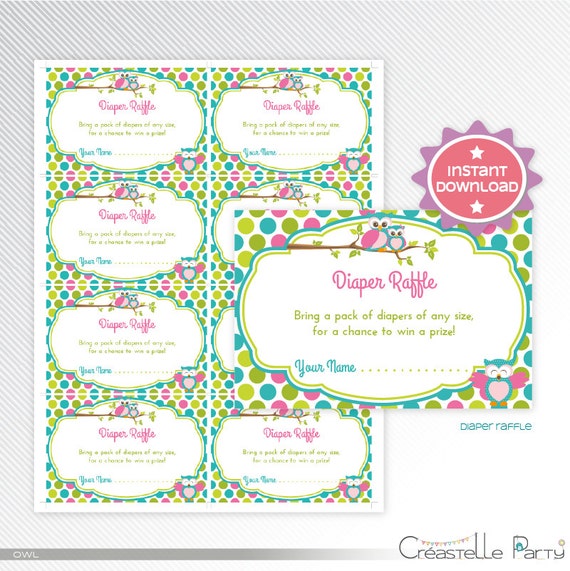 892 New baby shower game etsy 310 Pink owl diaper raffle baby shower game by CreastelleParty on Etsy 