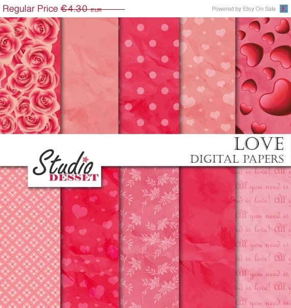 SALE Pink Roses Digital Papers Love Digital Papers by StudioDesset