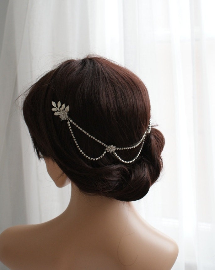 Silver hair chain with drapes Bridal Headpiece Hair