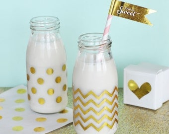 Chevron & Dots Gold Foil Milk Bottle Labels (Set of 24) Shimmering Stickers (EB3035)