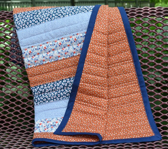 Quilt Orange Teal Blue and Gray Lap Quilt by HOUSEOFBLAIRLLC