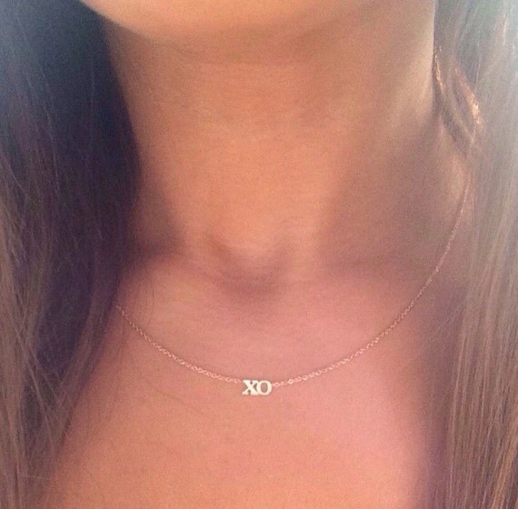 Solid 14k gold XO necklace message necklace hugs and kisses