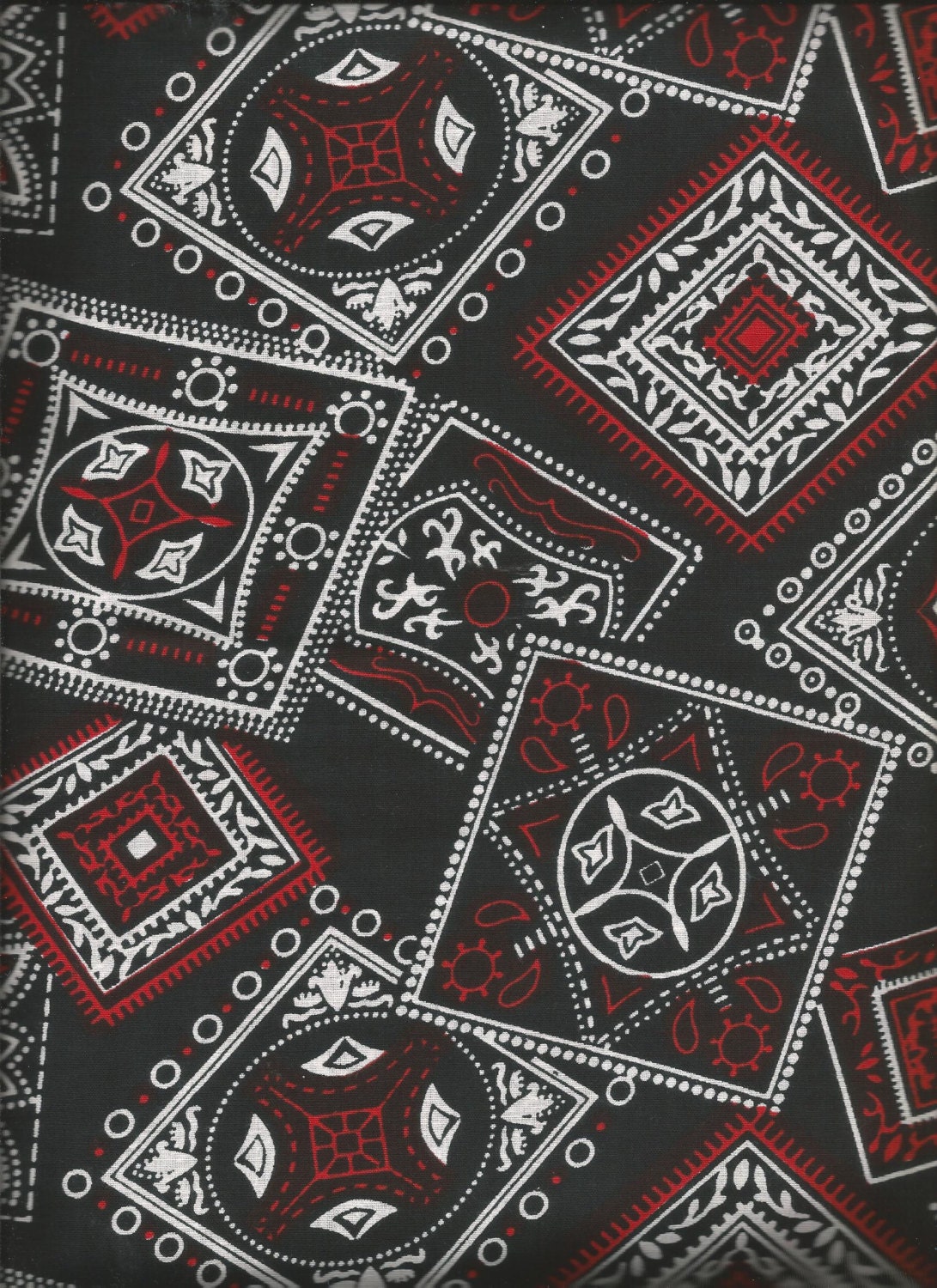 Bandana Fabric Black with Red and White Cotton by FabriholicAnn