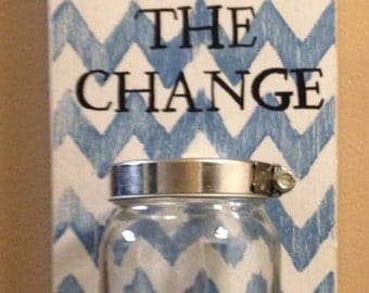 Keep the change, mason jar, laundry room decor, chevron keep the change, coin jar, loose change jar, funds jar, mason jar decor, coin holder